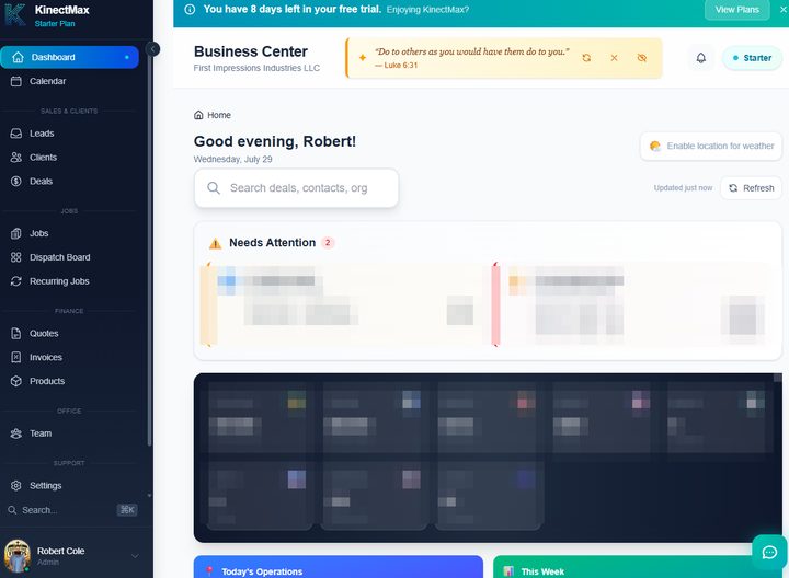 KinectMax dashboard